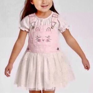 OshKosh B'gosh Pink and White Easter Bunny Rabbit Dress Glitter Tulle Skirt